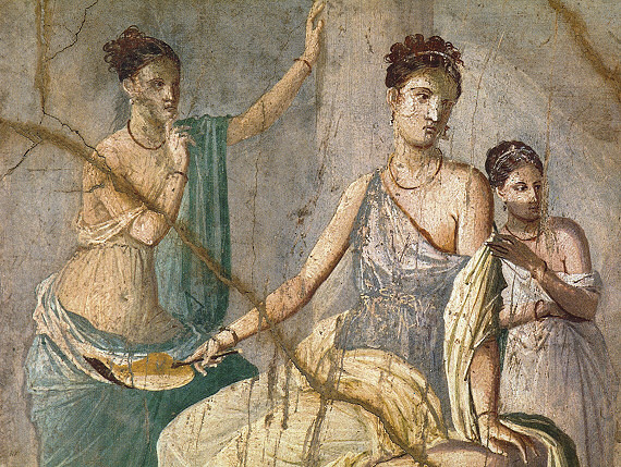 Naples, Museo Archeologico Nazionale, Fresque provenant d'Herculanum. Femmes regardant sur leur gauche